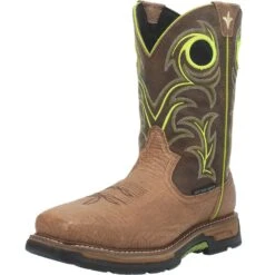 Men's Brown And Lime Waterproof Square Toe Boot