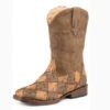 Roper Kid's Brown Ostrich Patchwork Square Toe Boot