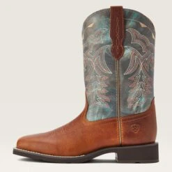 Ariat Women's Delilah Brown And Teal Square Toe Boots -Western Jeans Store 10042420 side warm