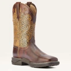 Ariat Clay And Brown Floral Square Toe Boots -Western Jeans Store 10042421 medial warm 1