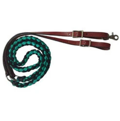 Showman 8' Braided Leather End Reins -Western Jeans Store 19630Teal