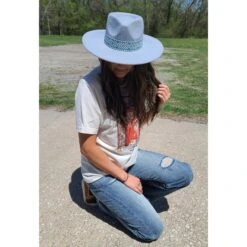 Ladies Blue Fedora Aztec Band -Western Jeans Store 20220413 134941