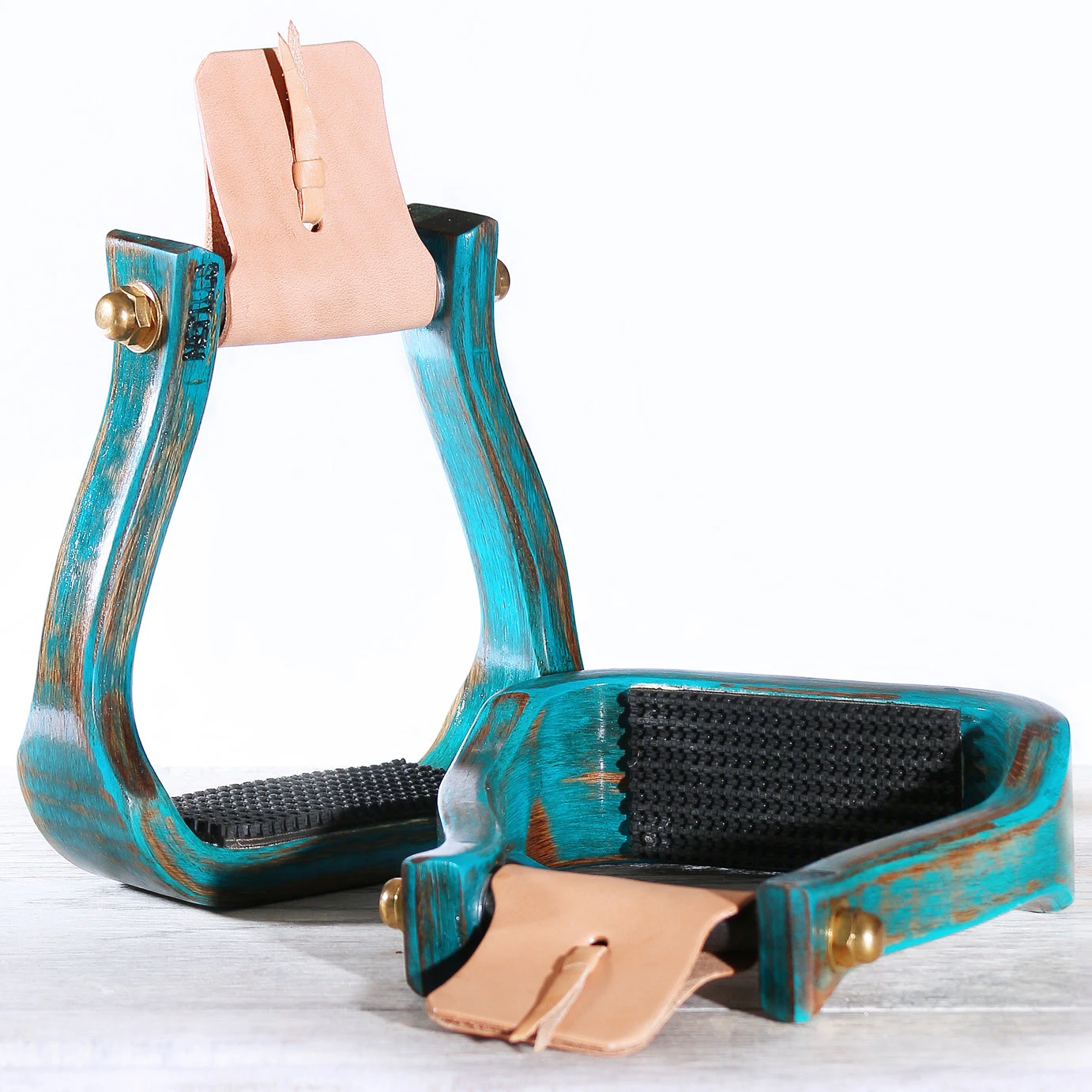 Nettles 2" Distressed Turquoise Stirrups 1 Nettles 2" Distressed Turquoise Stirrups