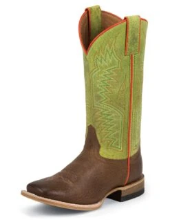 Justin Kid's Brown And Lime Green Square Toe Boots