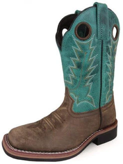 Kid's Brown And Green Jesse Square Toe Boots