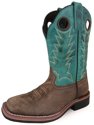 Kid's Brown And Green Jesse Square Toe Boots 1 Kid's Brown And Green Jesse Square Toe Boots