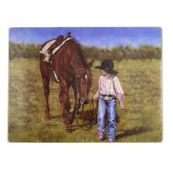 Little Cowgirl With Horse Glass Cutting Board