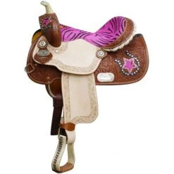 Double T Pink Zebra Youth Saddle
