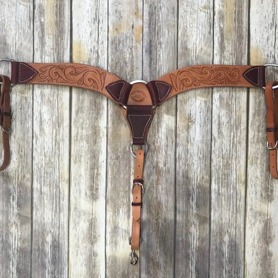 HR Natural Swirl Tooled 3 3/4" Breast Collar 1 HR Natural Swirl Tooled 3 3/4" Breast Collar
