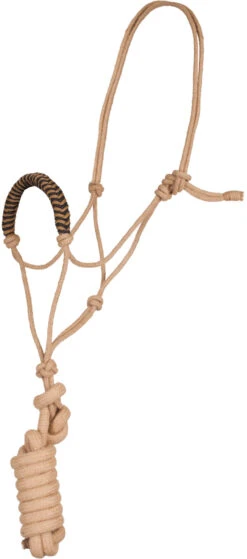 Mustang Jute Rope Halter And Lead With Color Noseband - Black/Tan