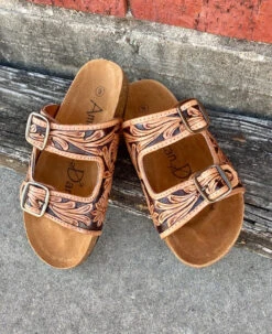 American Darling Tooled Double Buckle Sandals -Western Jeans Store IMG 4639