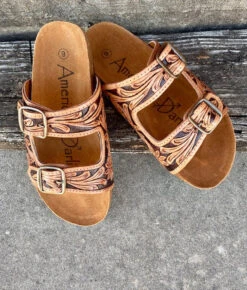 American Darling Tooled Double Buckle Sandals -Western Jeans Store IMG 4640