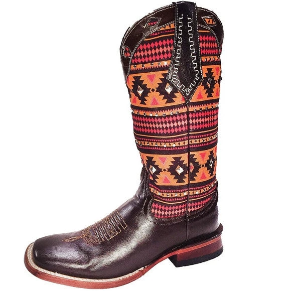 Ferrini Women's Orange Aztec Brown Square Toe Boot 1 Ferrini Women's Orange Aztec Brown Square Toe Boot