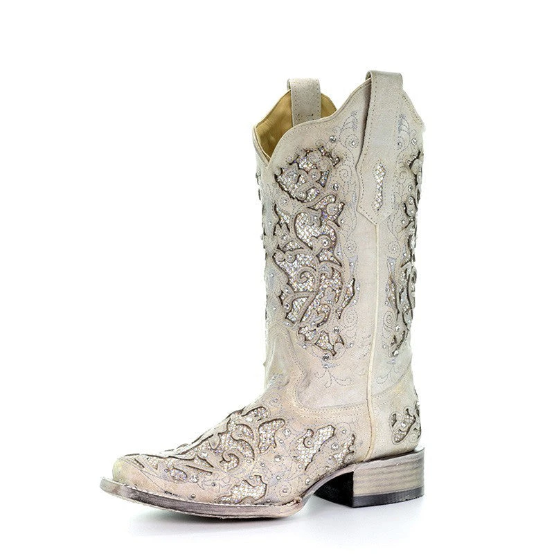 Corral Boots Corral White Glitter Inlay Boots 1 Corral Boots Corral White Glitter Inlay Boots