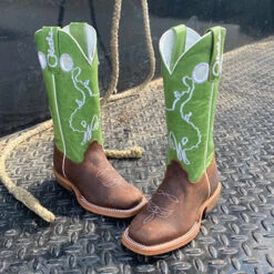 Olathe Kids Brown And Green Bucking Horse Boots