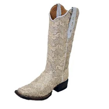 Women's Beige Shimmer Lace Square Toe Boots 1 Women's Beige Shimmer Lace Square Toe Boots