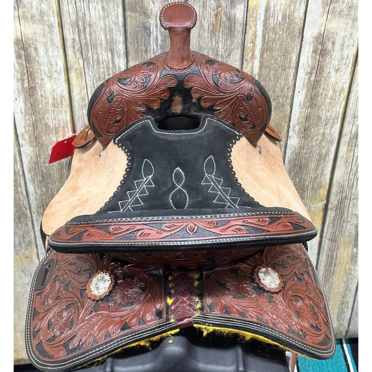 Paul Taylor Chocolate Floral Tooled Youth Saddle 4 Paul Taylor Chocolate Floral Tooled Youth Saddle - Image 4