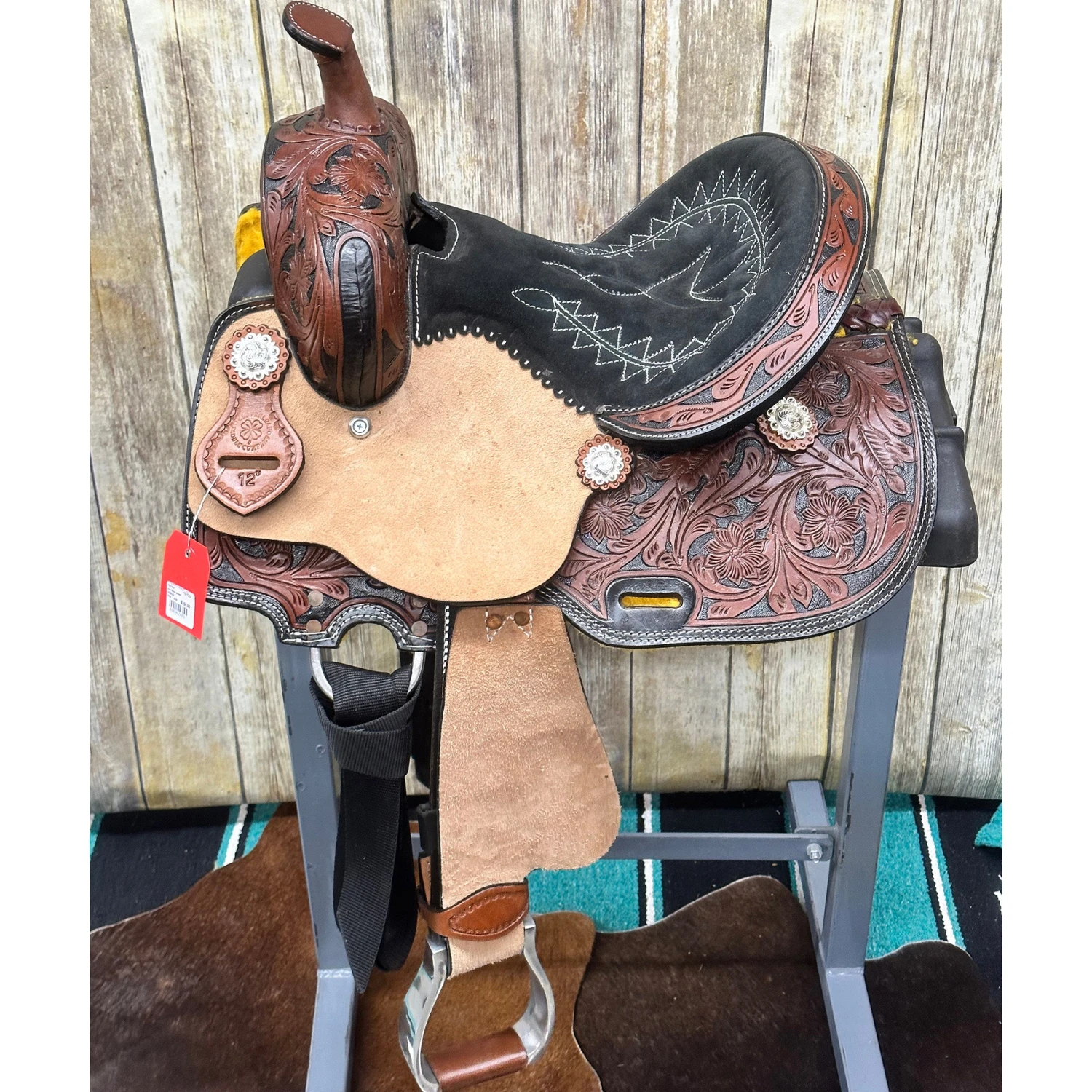 Paul Taylor Chocolate Floral Tooled Youth Saddle 1 Paul Taylor Chocolate Floral Tooled Youth Saddle